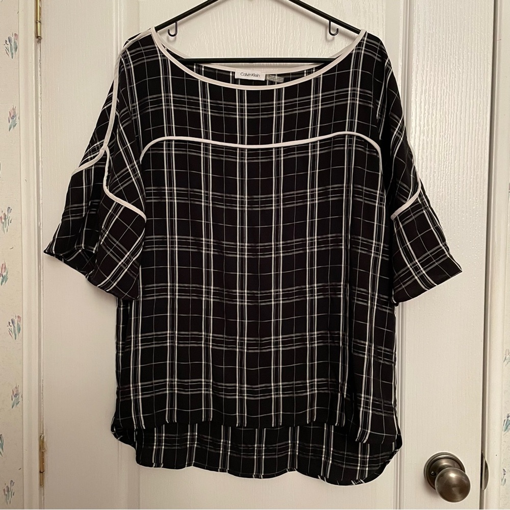 Calvin Klein Collection Black and White Checkered Blouse